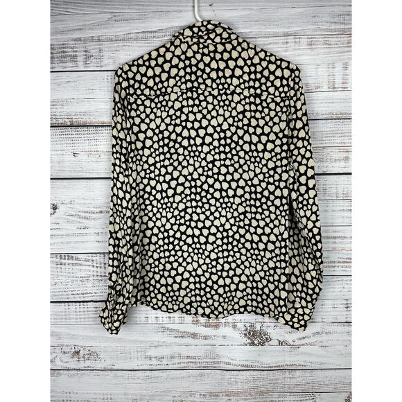 J Crew Silk Blend Button Down Boy Shirt Heart Throb Black White size 6 or 8 - Picture 10 of 10